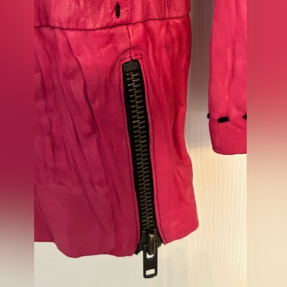 Royal Underground Hot Pink Leather Crinckle Jacket Size Medium - Picture 6 of 7